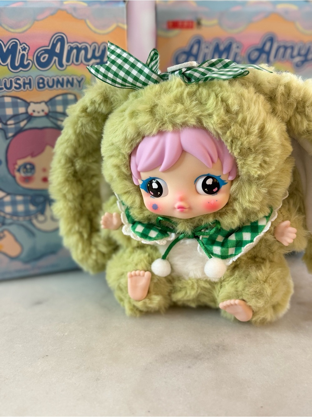 Aimi Amy matcha Plush BunnyGreen Plush Hooded Doll.